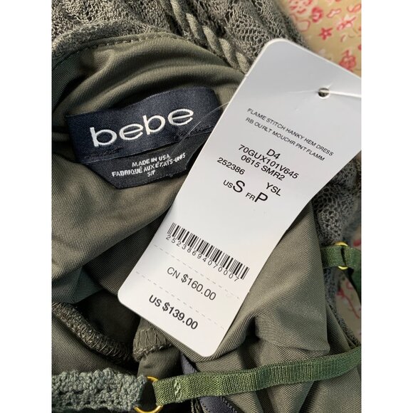 Bebe Olive Lace Overlay Scarf Hem Dress Sweatshirt Strappy NWT $139 Size S - Picture 6 of 13